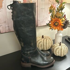 BED STU Manchester Tall Leather Block Heel Boot, Size 8.5, LIKE NEW, Black Wash